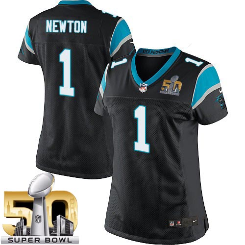 Women's Elite Cam Newton Super Bowl L Nike Jersey Black Home - #1 NFL Carolina Panthers